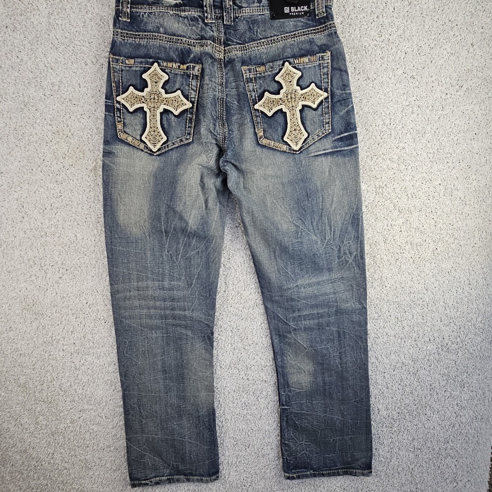 Vintage Y2K CJ‎ Black Cross Relaxed Straight Bootcut Jeans 34x32 Distressed